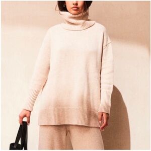 Cult Gaia Venice Cashmere Turtleneck Sweater Milk Tea Beige S